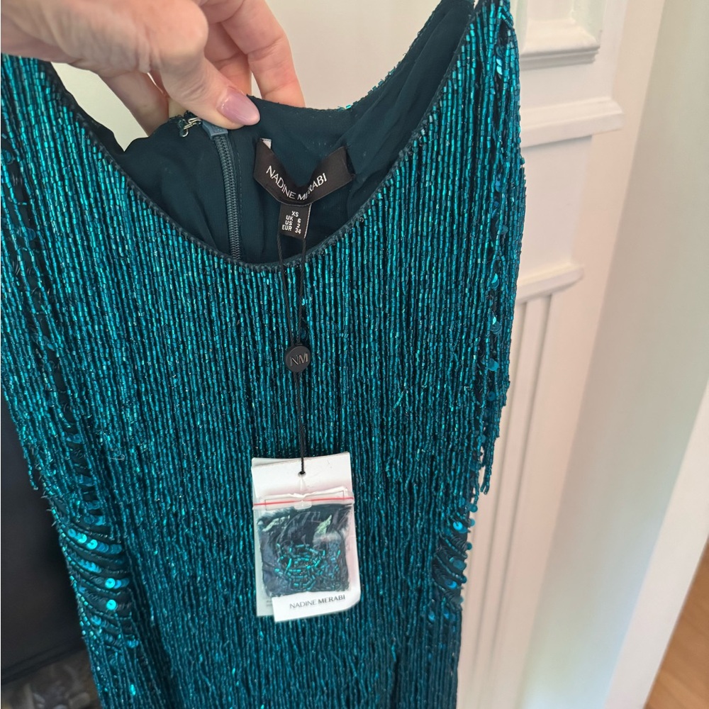 NADINE MERABI Teal Lottie Feathered Dress - Picture 8 of 13